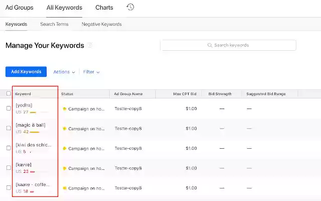Apple Search Ads Keyword Popularity Viewer from Chrome web store to be run with OffiDocs Chromium online Apple Search Ads Keyword Popularity Viewer from Chrome web store to be run with OffiDocs Chromium online