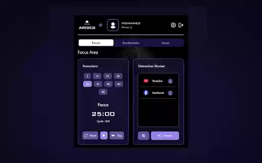 Arises Pomodoro timer, Distraction blocker and more  from Chrome web store to be run with OffiDocs Chromium online