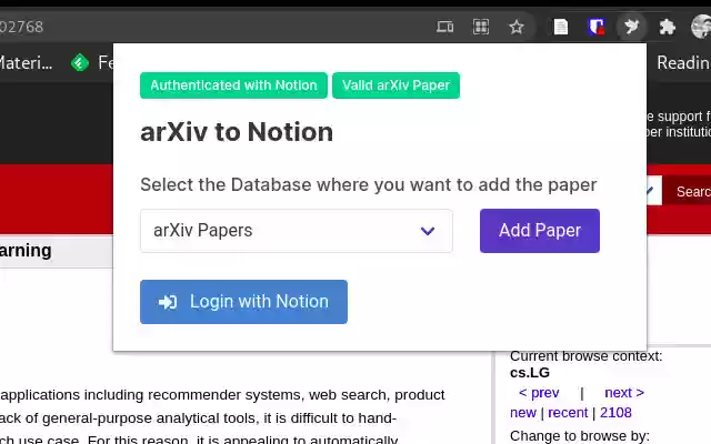 Arxiv To Notion from Chrome web store to be run with OffiDocs Chromium online Arxiv To Notion from Chrome web store to be run with OffiDocs Chromium online