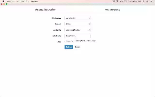 Asana Importer  from Chrome web store to be run with OffiDocs Chromium online