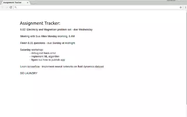 Assignment Tracker++++  from Chrome web store to be run with OffiDocs Chromium online