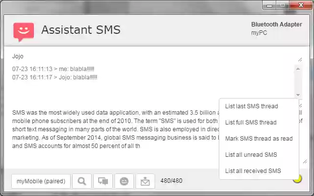 Assistant SMS from Chrome web store to be run with OffiDocs Chromium online Assistant SMS from Chrome web store to be run with OffiDocs Chromium online