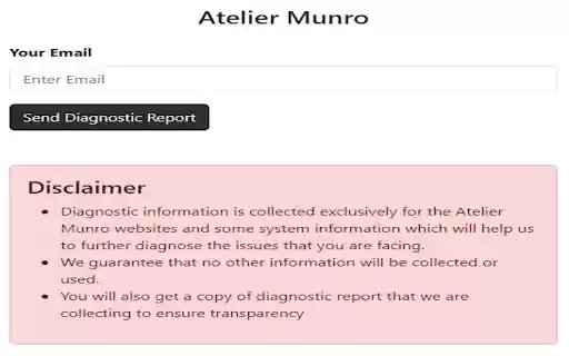 Atelier Munro Diagnostics from Chrome web store to be run with OffiDocs Chromium online Atelier Munro Diagnostics from Chrome web store to be run with OffiDocs Chromium online