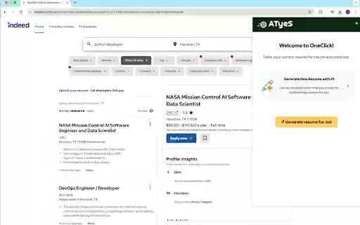 AtyeS AI OneClick Resume Enhancer  from Chrome web store to be run with OffiDocs Chromium online