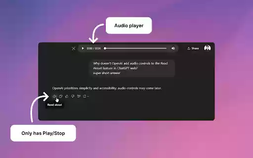 Audio Player for ChatGPT  from Chrome web store to be run with OffiDocs Chromium online