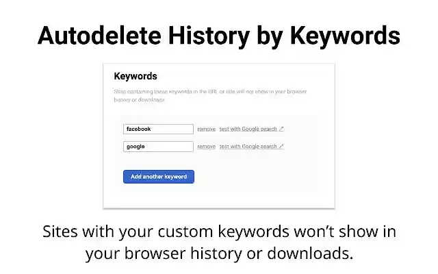 Autodelete History by Keywords from Chrome web store to be run with OffiDocs Chromium online Autodelete History by Keywords from Chrome web store to be run with OffiDocs Chromium online