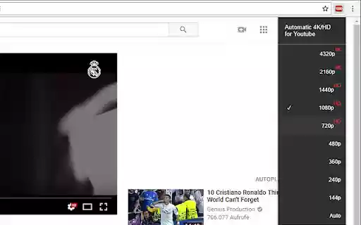Automatic 4K/HD for Youtube  from Chrome web store to be run with OffiDocs Chromium online