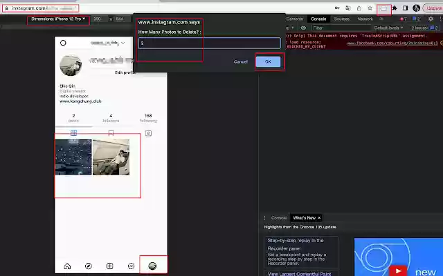 Trình xóa tự động Để Instagram từ cửa hàng Chrome trực tuyến chạy bằng OffiDocs Chrome trực tuyến