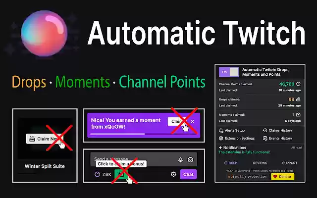 Twitch อัตโนมัติ: การดรอป ช่วงเวลา และคะแนนจาก Chrome เว็บสโตร์เพื่อใช้งานกับ OffiDocs Chromium ออนไลน์