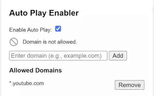 Auto Play Enabler  from Chrome web store to be run with OffiDocs Chromium online
