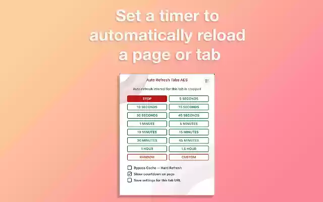 Auto Refresh Tabs AES  from Chrome web store to be run with OffiDocs Chromium online