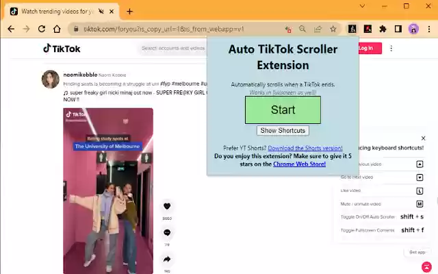 Chrome 网上商店的 Auto TikTok Scroller 将与 OffiDocs Chromium 在线运行