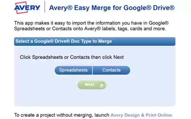 Avery Easy Merge  from Chrome web store to be run with OffiDocs Chromium online