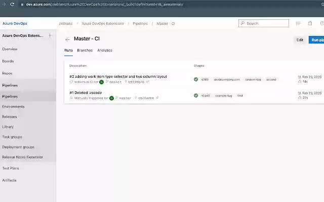 Azure DevOps Pipeline Tagsin Chrome with by