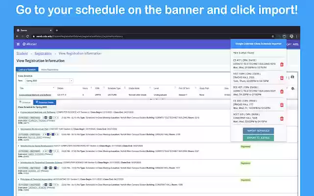 Banner GCal Schedule Importer from Chrome web store to be run with OffiDocs Chromium online Banner GCal Schedule Importer from Chrome web store to be run with OffiDocs Chromium online
