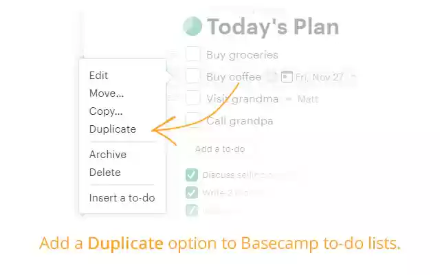 Basecamp To Do Duplicator from Chrome web store to be run with OffiDocs Chromium online Basecamp To Do Duplicator from Chrome web store to be run with OffiDocs Chromium online