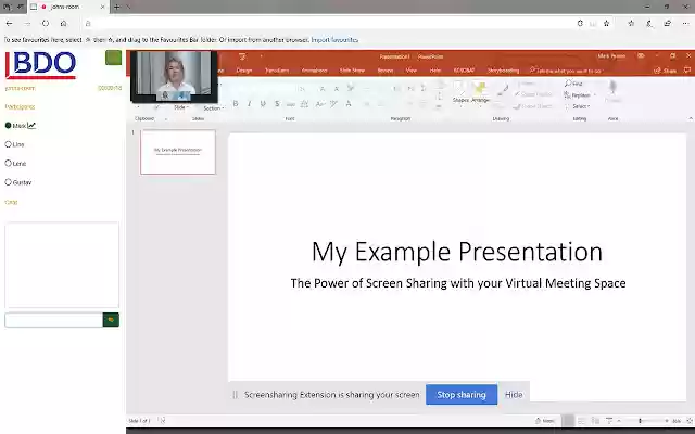 BDO Screensharing Extension  from Chrome web store to be run with OffiDocs Chromium online