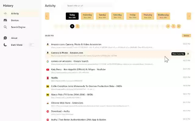 Better History  from Chrome web store to be run with OffiDocs Chromium online