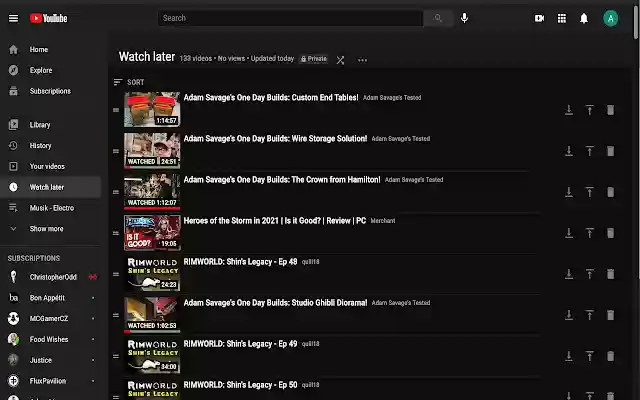 Better watch later  from Chrome web store to be run with OffiDocs Chromium online