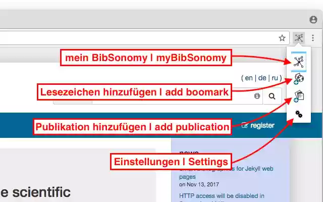 BibSonomy Buttons  from Chrome web store to be run with OffiDocs Chromium online
