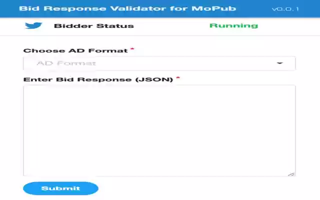Bid Response Validator for MoPub from Chrome web store to be run with OffiDocs Chromium online Bid Response Validator for MoPub from Chrome web store to be run with OffiDocs Chromium online