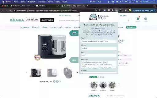 Bienvenue Bébé Ajout à mes listes  from Chrome web store to be run with OffiDocs Chromium online