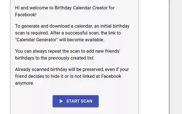 Birthday Calendar Exporter for Facebook  from Chrome web store to be run with OffiDocs Chromium online