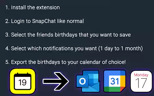 Birthday Export for Snapchat  from Chrome web store to be run with OffiDocs Chromium online