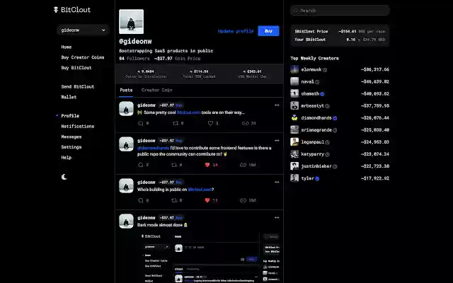 Bitclout Dark  from Chrome web store to be run with OffiDocs Chromium online