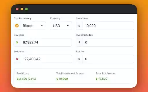 Bitcoin Investment Calculator  from Chrome web store to be run with OffiDocs Chromium online