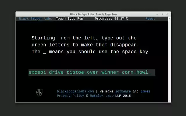 Black Badger Labs: Touch Type Fun  from Chrome web store to be run with OffiDocs Chromium online
