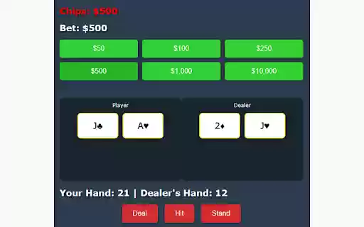 Blackjack Game  from Chrome web store to be run with OffiDocs Chromium online
