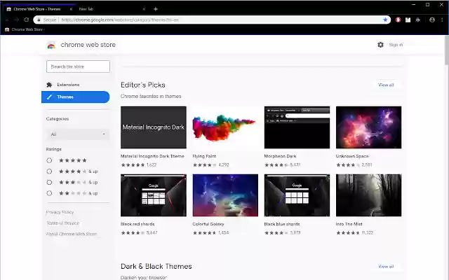 Black theme with blue highlighted active tab  from Chrome web store to be run with OffiDocs Chromium online