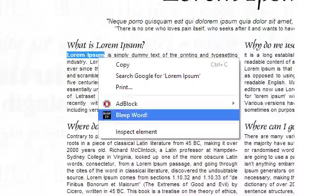 Bleep It!  from Chrome web store to be run with OffiDocs Chromium online