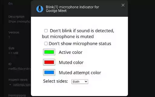 Blink(1) microphone indicator for Goolge Meet  from Chrome web store to be run with OffiDocs Chromium online
