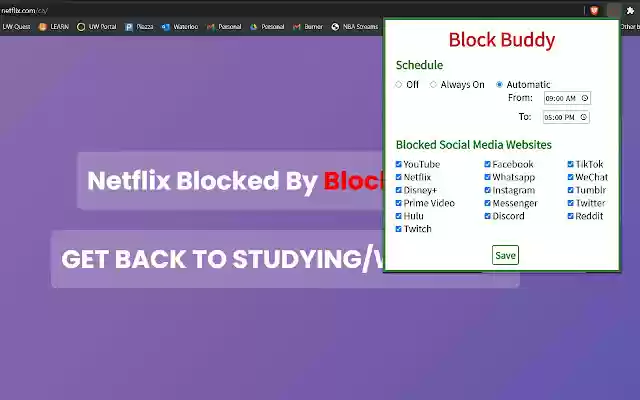 Block Buddy from Chrome web store to be run with OffiDocs Chromium online Block Buddy from Chrome web store to be run with OffiDocs Chromium online