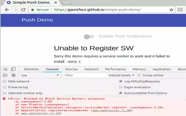 Block Service Workers  from Chrome web store to be run with OffiDocs Chromium online