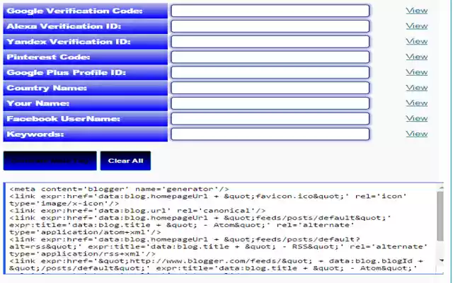Blogger META tag generator  from Chrome web store to be run with OffiDocs Chromium online