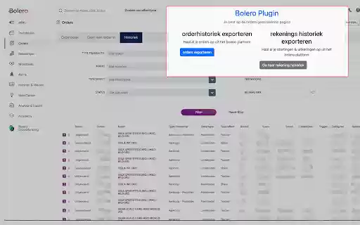 Bolero Historiek Export  from Chrome web store to be run with OffiDocs Chromium online