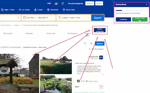 Booking reviews extract export CSV  from Chrome web store to be run with OffiDocs Chromium online