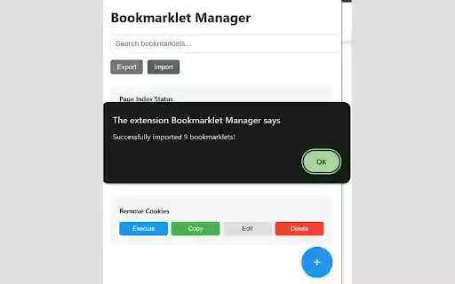 Bookmarklet Manager  from Chrome web store to be run with OffiDocs Chromium online