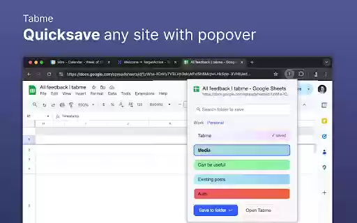 Bookmark Manager for New Tab | Tabme  from Chrome web store to be run with OffiDocs Chromium online