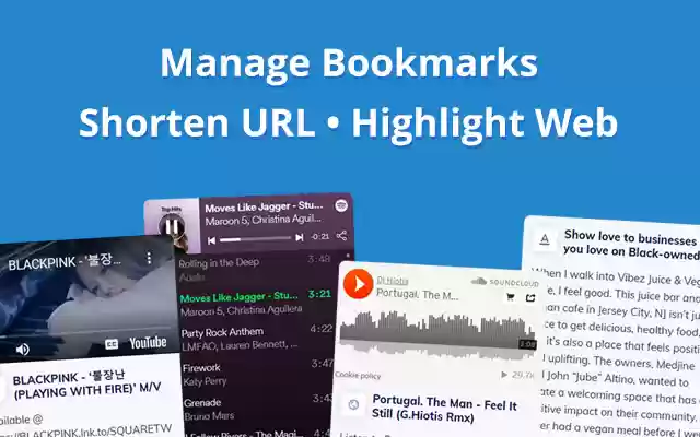 Bookmark manager, Shorten URL, Text highlight  from Chrome web store to be run with OffiDocs Chromium online