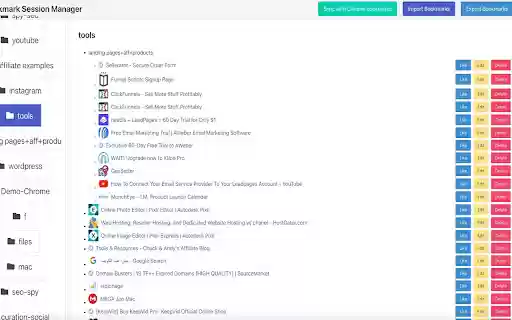 Bookmark Session Manager  from Chrome web store to be run with OffiDocs Chromium online
