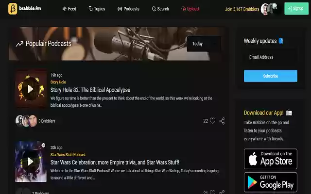 Brabble.Fm הולכת וגדלה של קהילת הפודקאסטים מחנות האינטרנט של Chrome שתתנהל עם OffiDocs Chromium מקוון