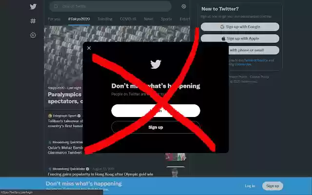 Breakthrough Twitter Login Wall  from Chrome web store to be run with OffiDocs Chromium online