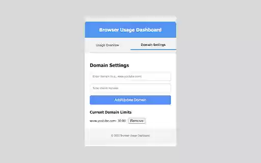 Browser Usage Dashboard  from Chrome web store to be run with OffiDocs Chromium online