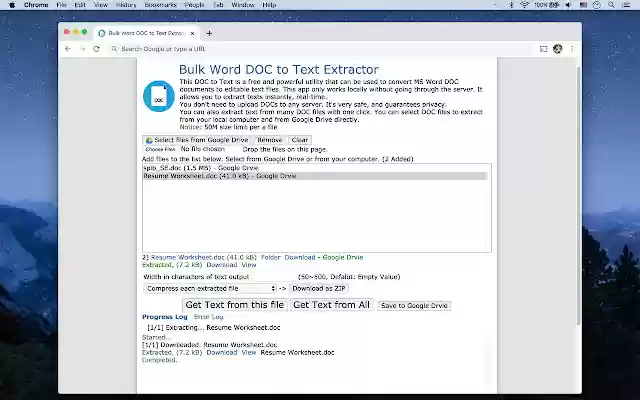 Bulk DOC to Text Extractor  from Chrome web store to be run with OffiDocs Chromium online