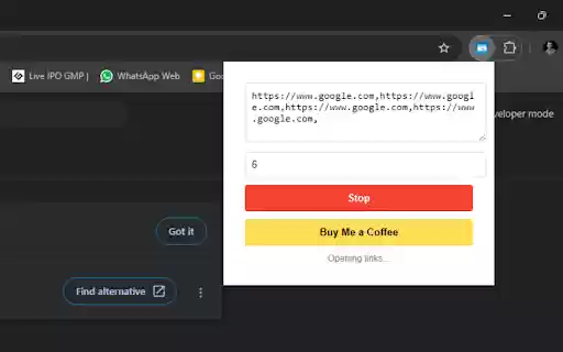 Bulk Link Opener  from Chrome web store to be run with OffiDocs Chromium online