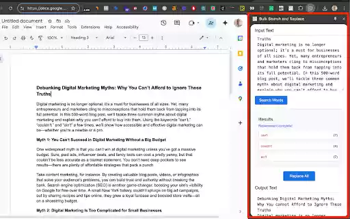 Bulk Search and Replace  from Chrome web store to be run with OffiDocs Chromium online
